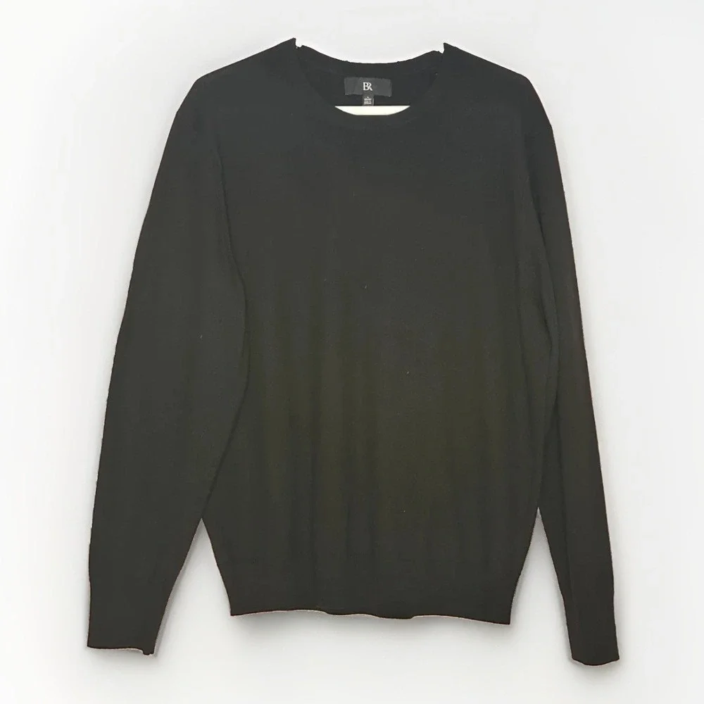 BR Italian Merino Wool Sweater L Black Crewneck Pullover Minimalist Quiet Luxury
